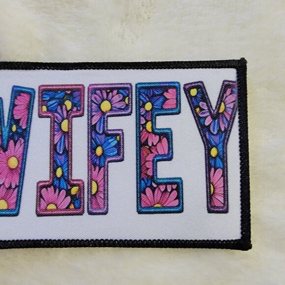 Wifey Floral Sublimation DYI Fabric Hat Patch Glue Iron On Sew Hat Patch - Picture 5 of 6